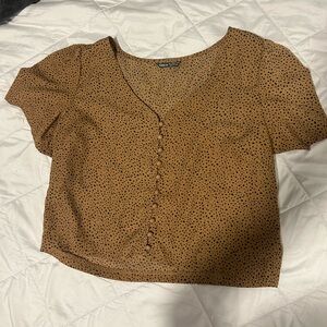 Black and Brown polka dotted button up cropped blouse
